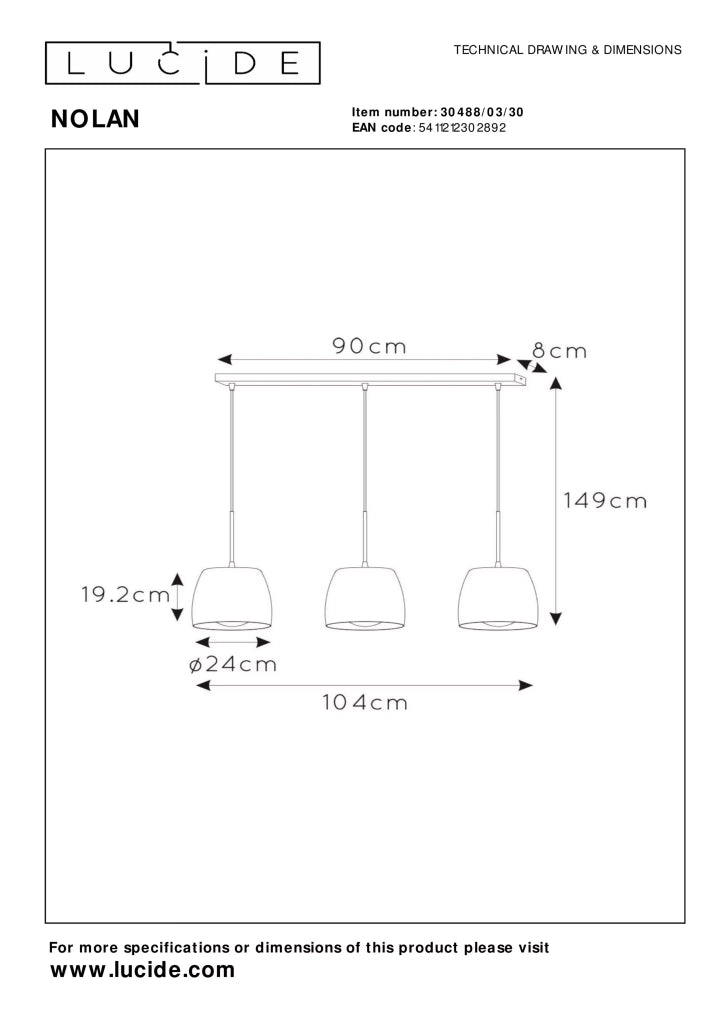 Lampada a sospensione nera/oro Nolan 3xE27 40W Lucide