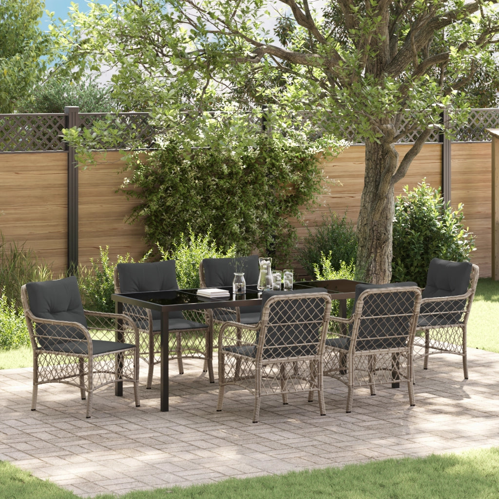 Set da Giardino 7 Pezzi con Cuscini Grigio Chiaro Polyrattan
