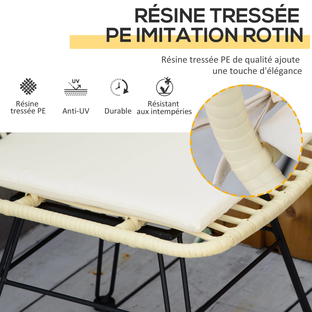 Set bistro giardino 3 pezzi ¨C zephmum ¨C 2 sedie + tavolino rotondo, metallo e resina, crema, ? 45x50 cm