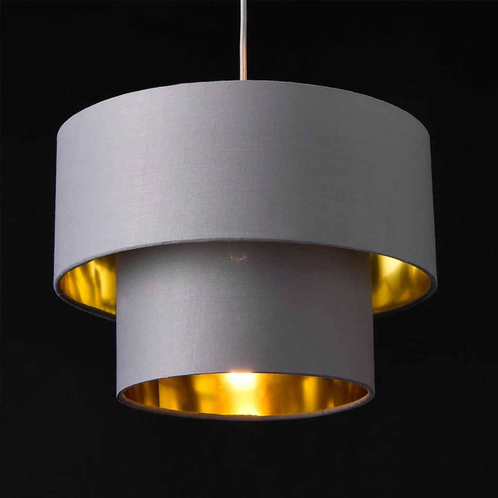 Lampada a sospensione moderna sospensione in metallo e tessuto diametro 30 cm grigio oro 03_0005260