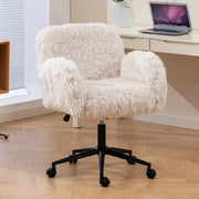 Sedia da ufficio beige in pile di lana con braccioli pieghevoli