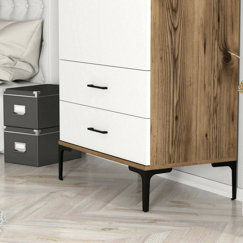 Guardaroba 2 ante Doriana, Mobile camera da letto, Cabina armadio portabiti, Armadio appendiabiti, 80x201h48 cm, Noce e Bianco