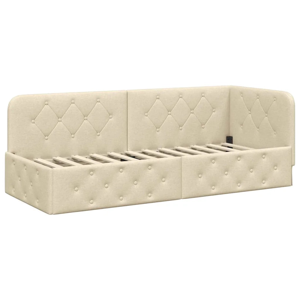 Cornice del letto ad angolo Crema 80 x 200 cm Tessuto 3394035