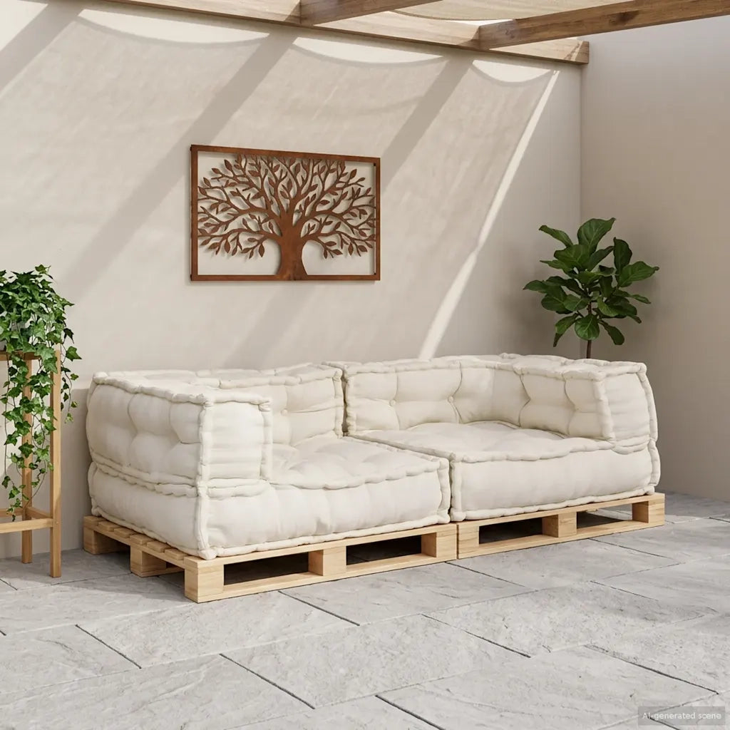 Divano Modulare a 2 Posti Crema 140x70x36 in Tessuto 4019024