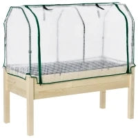 Letto per Orto in Cassetta con Serra da Giardino, Portapiante da Esterno in Legno e PE per Fiori e Verdure, 121x55x117cm
