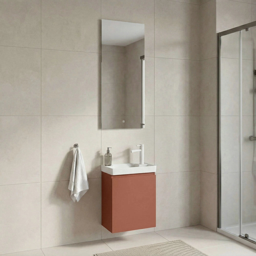 Set mobile lavabo con specchio (2 pezzi) "Ferla 40" - 40 x 22 x 50 cm - Cinnamon opaco