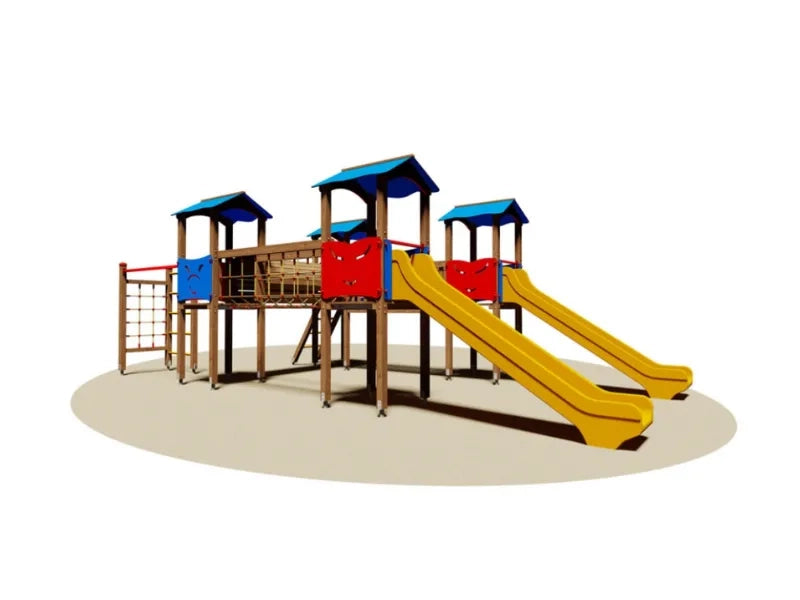 Villaggio Lisbona 825 Giochipark 4 torrette ponti tunnel scivoli EN 1176 - Polietilene colorato