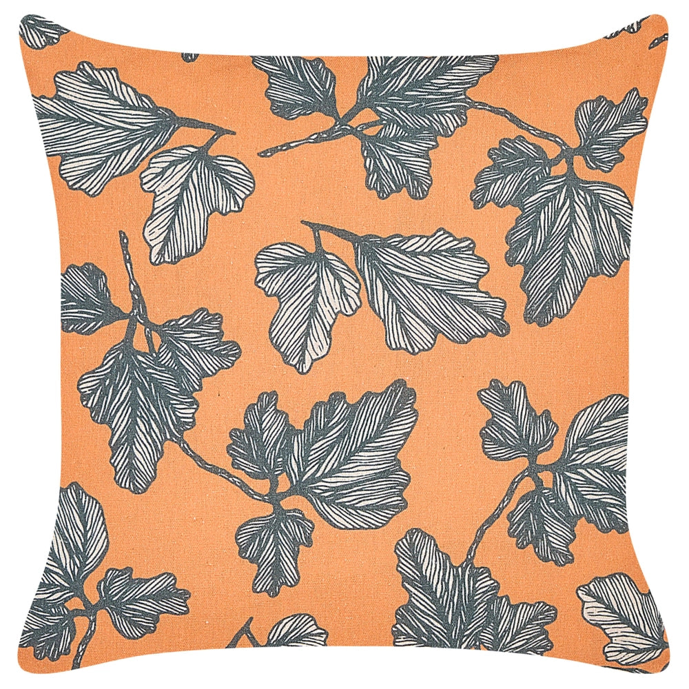 Set di 2 cuscini arancio e nero 45 x 45 cm in poliestere lino cotone foglie soggiorno camera da letto