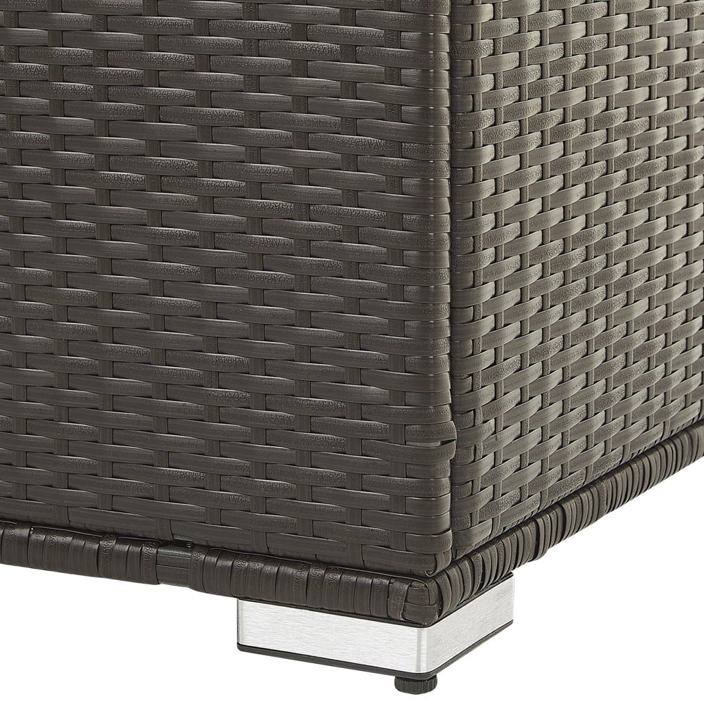 Cesta baule portaoggetti da esterno Marrone finto rattan Cuscino da giardino da giardino 155 x 75 cm