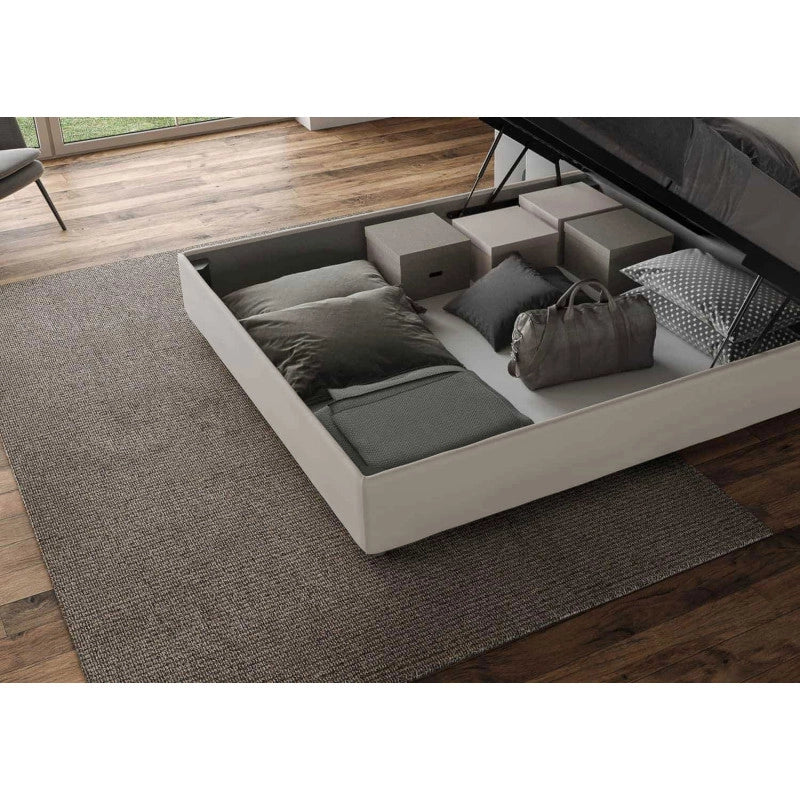 Letto imbottito Letto Matrimoniale alla Francese 150x190 cm Priya - Similpelle,Tortora,Contenitore
