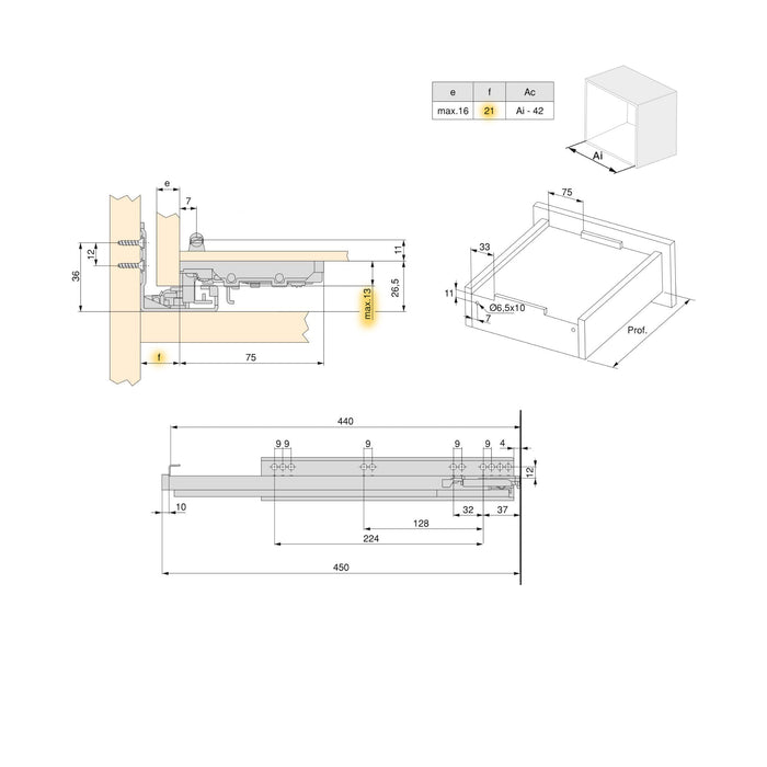 Guide Cassetto con Estrazione Soft 440 mm in Acciaio Emuca Bianco