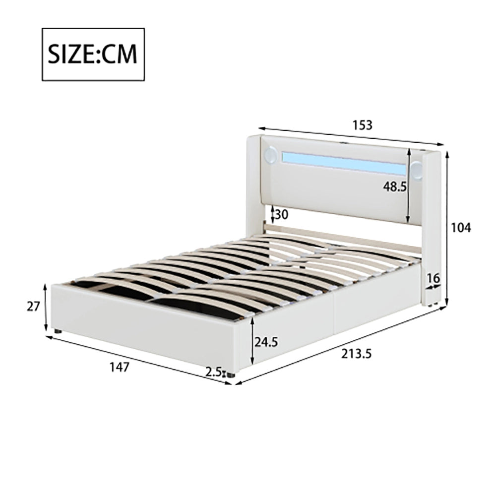 Letto a cassone con LED Bluetooth - Xylo - 140x200 cm - Bianco - USB in Pelle PU