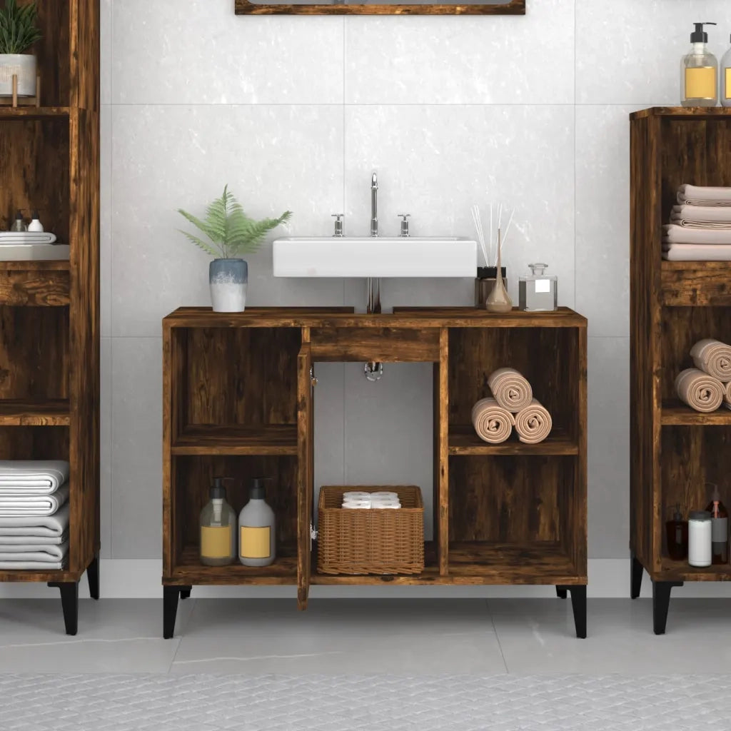 Mobile Lavabo | Armadio Lavabo Rovere Fumo 80x33x60 cm in Legno Multistrato