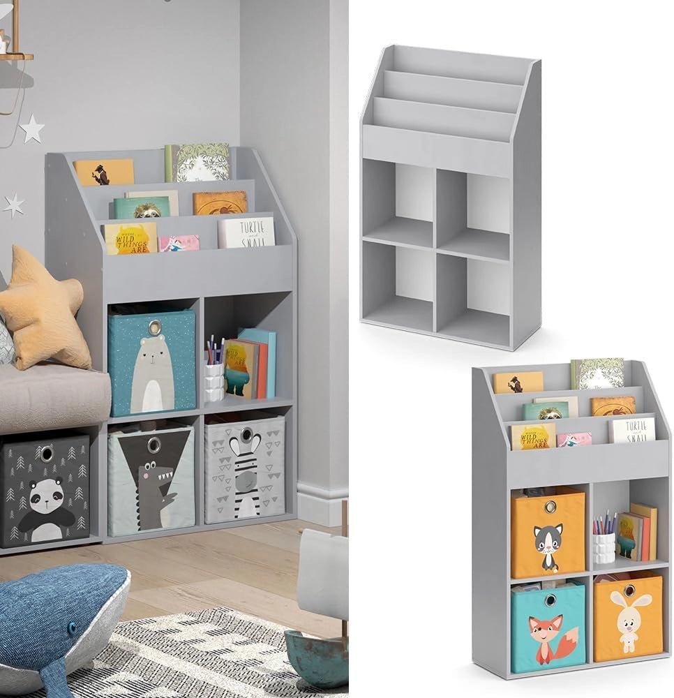 Libreria bambini Luigi, Grigio, 72 x 114.2 cm, combinabile per riporre giocattoli e libri