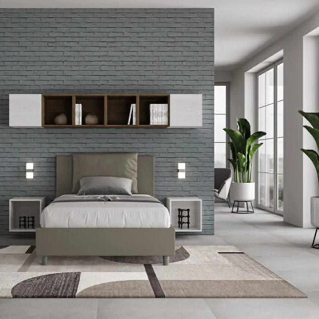 Letto una piazza e mezza contenitore imbottito 120x210 similpelle cappuccino Antea