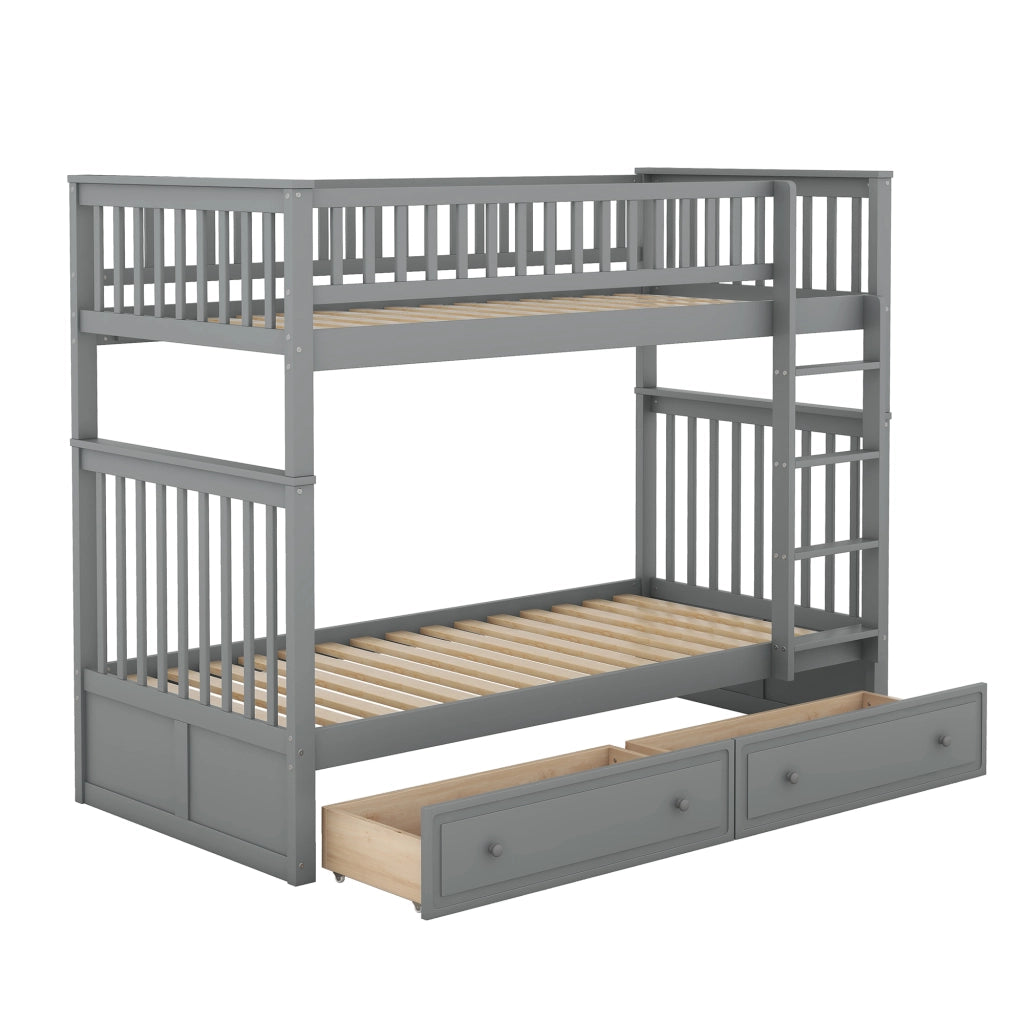 Letto a castello funzionale in pino grigio 90x200 cm