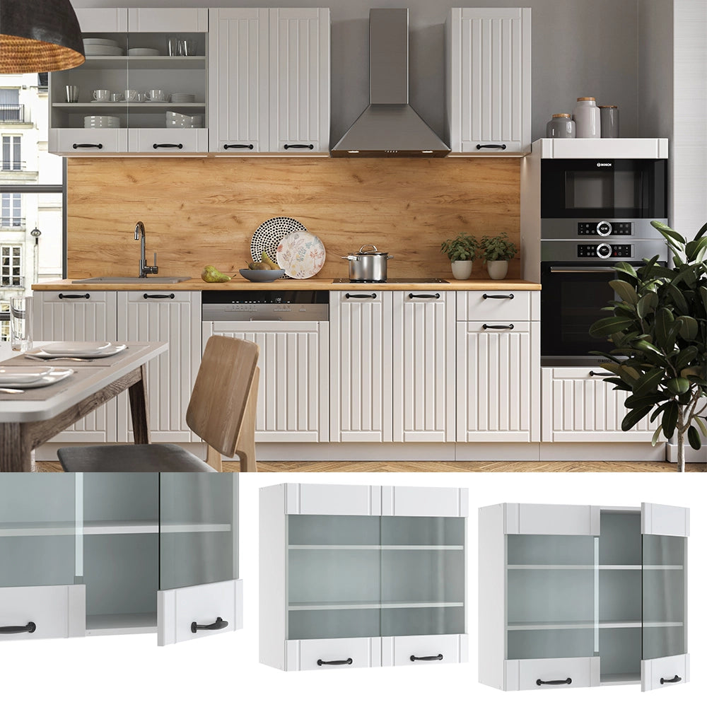 Vicco Mobile da cucina in vetro Bianco casa di campagna 80 cm