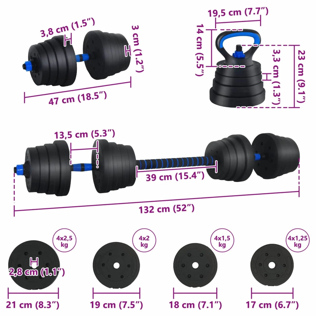 Set di manubri 4-in-1 30 kg Nero e Blu CFW7821054