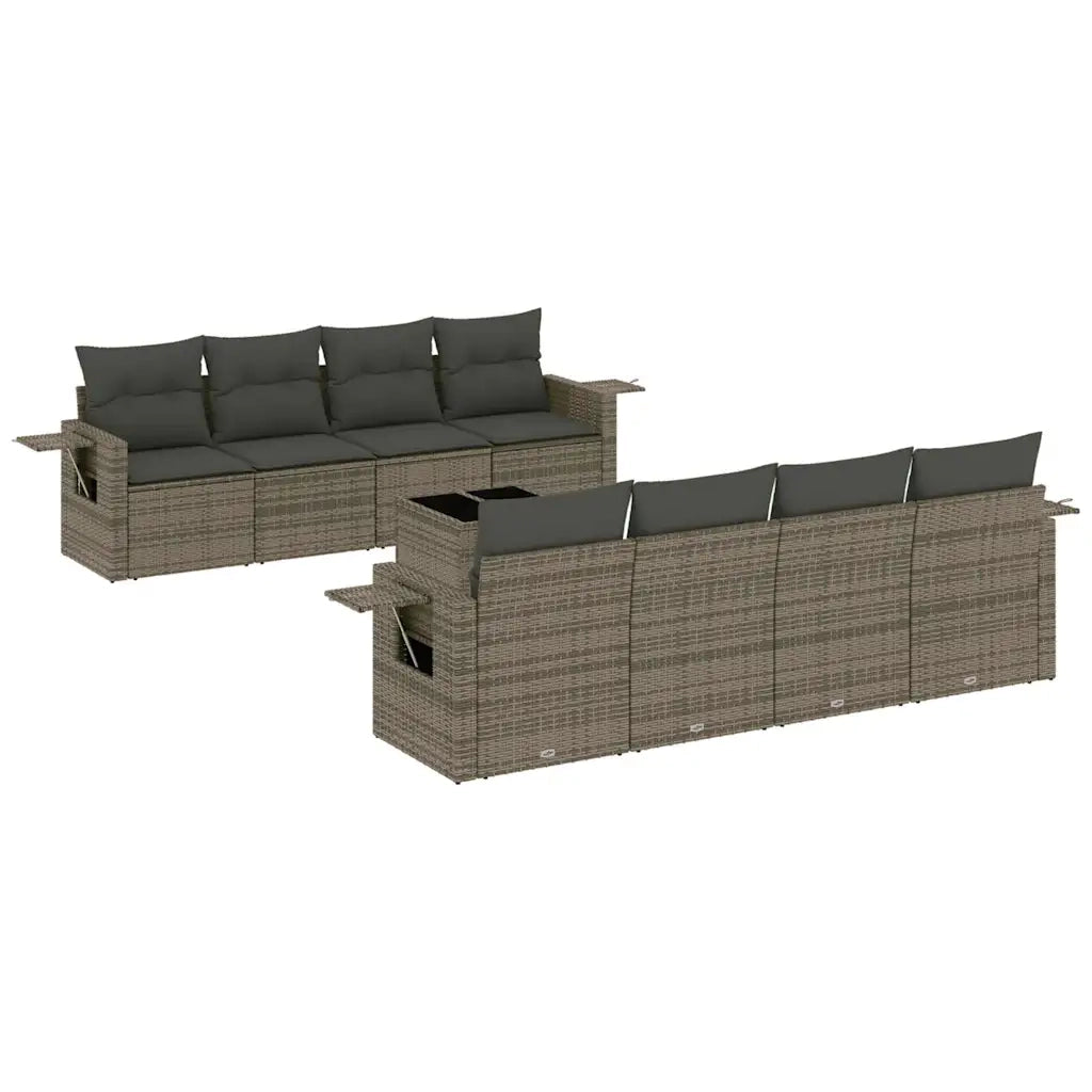 Set Divano da Giardino 9pz con Cuscini Grigio Chiaro Polyrattan 3219951