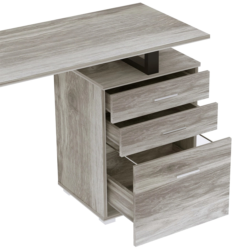 Scrivania con Cassettiera Tavolo Porta Pc Computer Acciaio Legno Ufficio Grigio