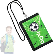 Portafoglio per bambini con tema calcio e chiusura con elastici per ragazzi e ragazze, nero
