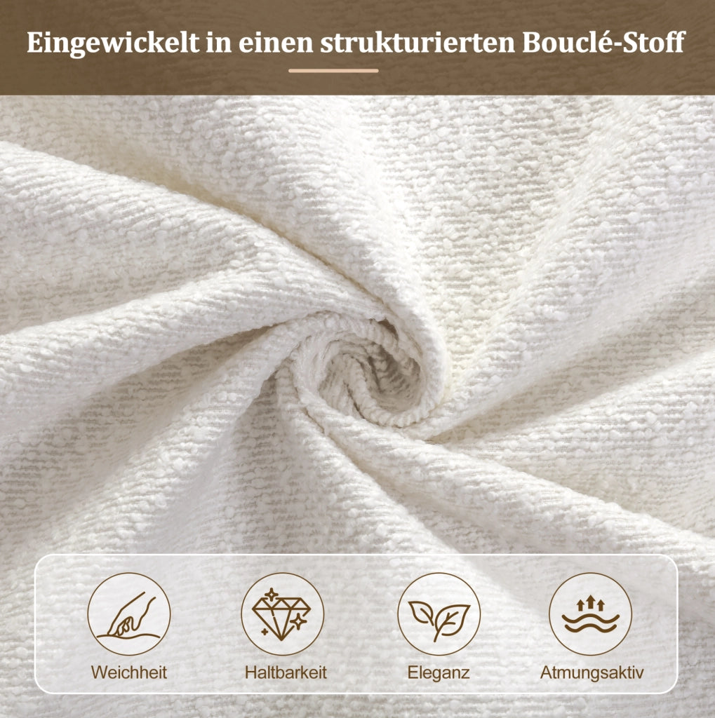 Letto singolo 90x200 cm con contenitore idraulico; lampada da lettura e porte USB; beige in bouclé