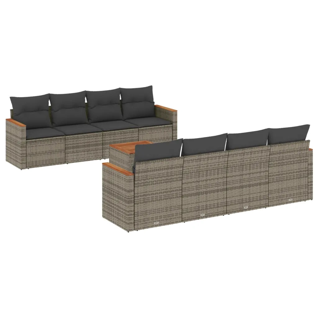 Set Divano da Giardino 9 pz con Cuscini Grigio in Polyrattan 3225822