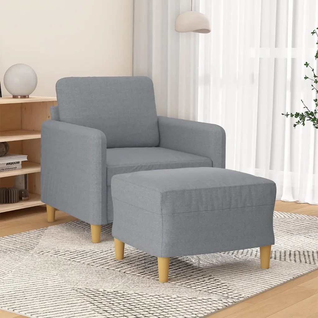 Poltrona | Sedia Relax con Poggiapiedi Grigio Chiaro 60 cm in Tessuto