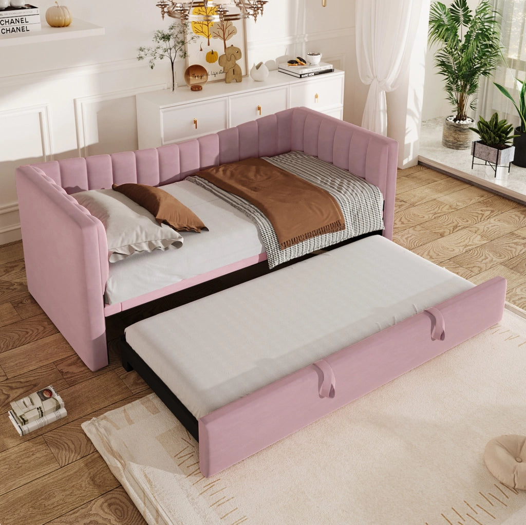 Divano letto imbottito con letto estraibile, 90 x 200 cm, rosa