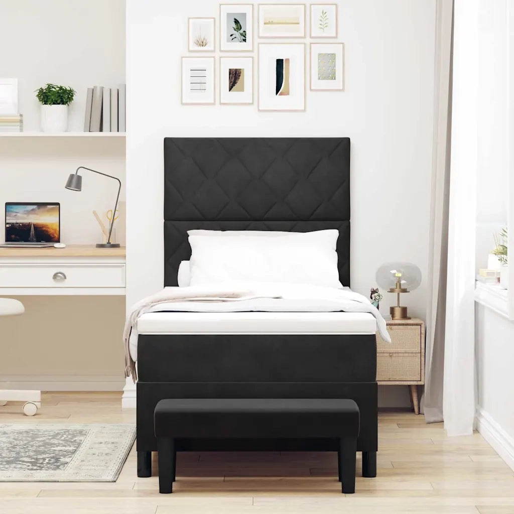 Letto a molle con testiera Nero 200 x 90 cm Velluto 3344554