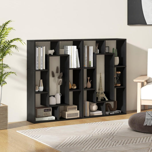 Libreria geometrica a 7 cubi con dispositivo anti - ribaltamento-Scaffale aperto moderno per soggiorno e studio Nero