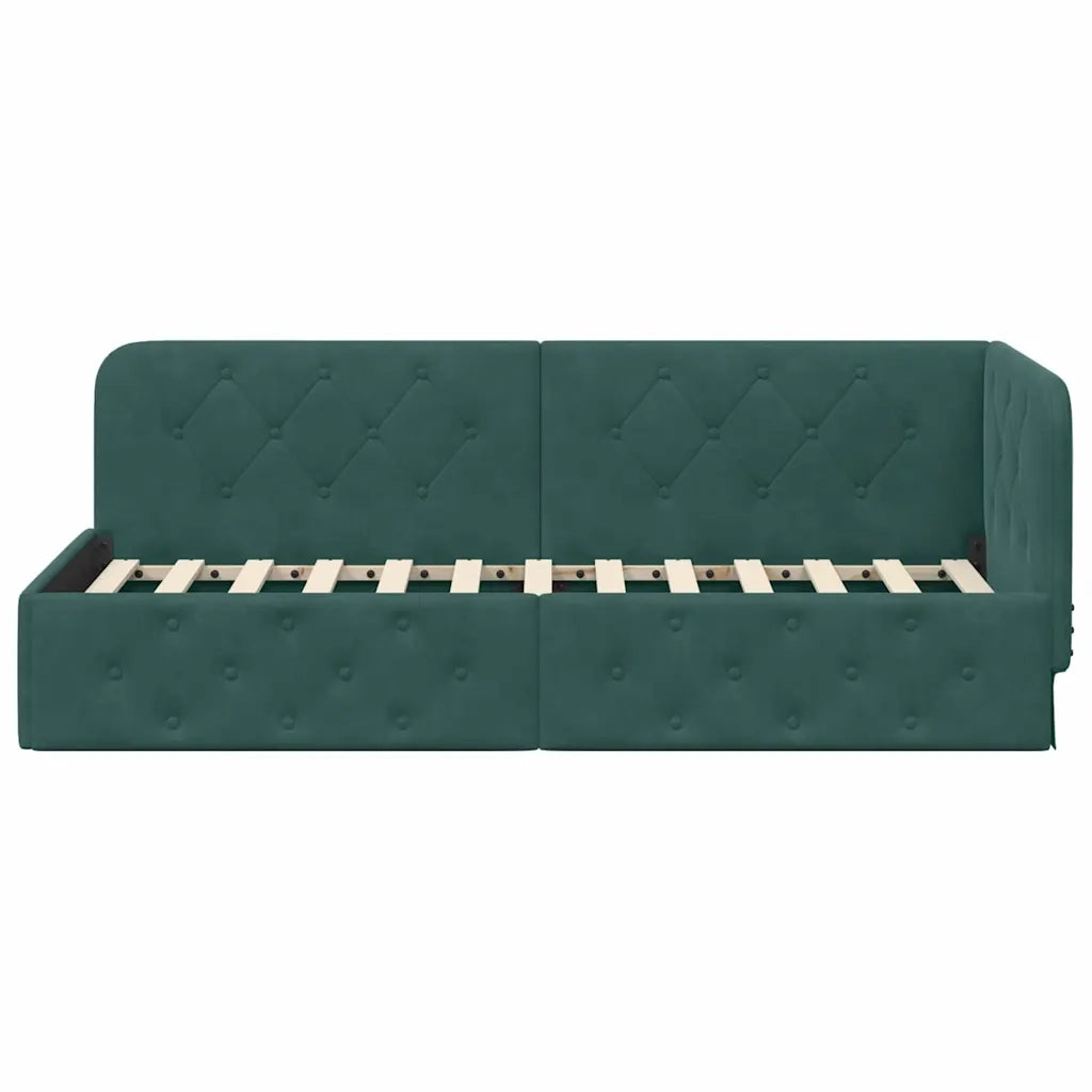 Cornice del letto ad angolo Verde Scuro 80 x 200 cm Velluto