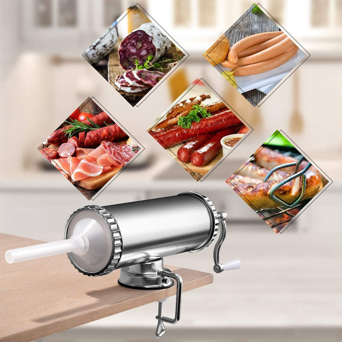 2,5kg Insaccatrice per Salsiccia Macchina per la Produzione di Salsicce Insaccatrice Manuale, in Acciaio Inossidabile, Salsicce Siringa con 3 Tubi di Riempimento
