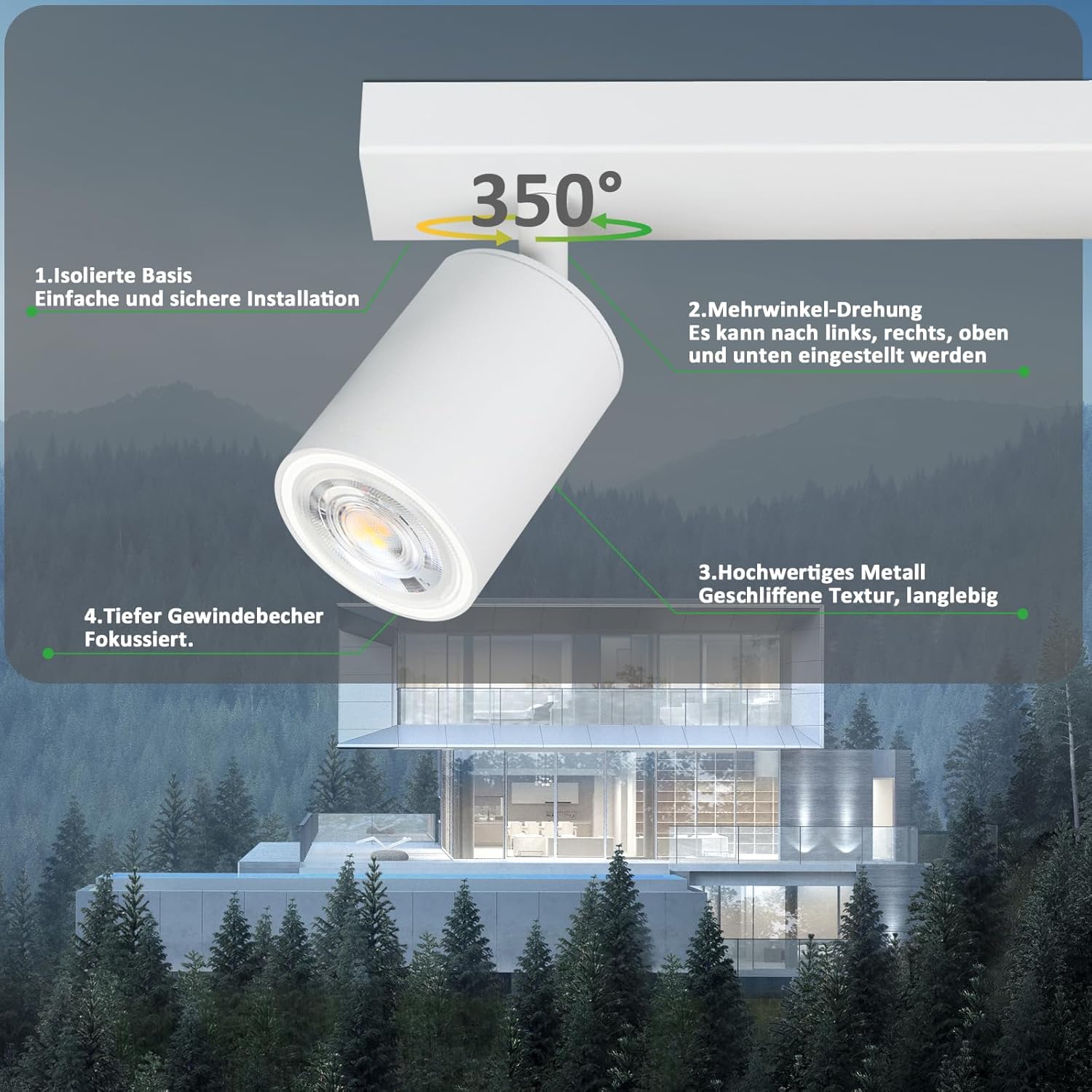 ZMH Faretto da soffitto bianchi 3 luci GU10 girevoli 350° moderni industriali anche parete per ingresso soggiorno max25W