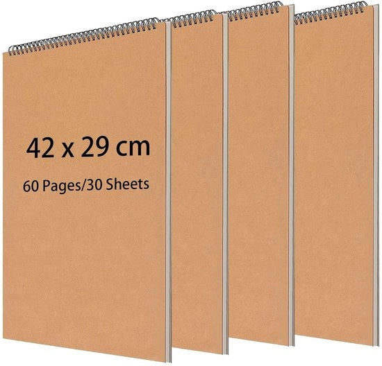Taccuino A3 - 60 pagine - Legatura a spirale - Copertina rigida - Blocco da disegno - Marrone - Per artisti