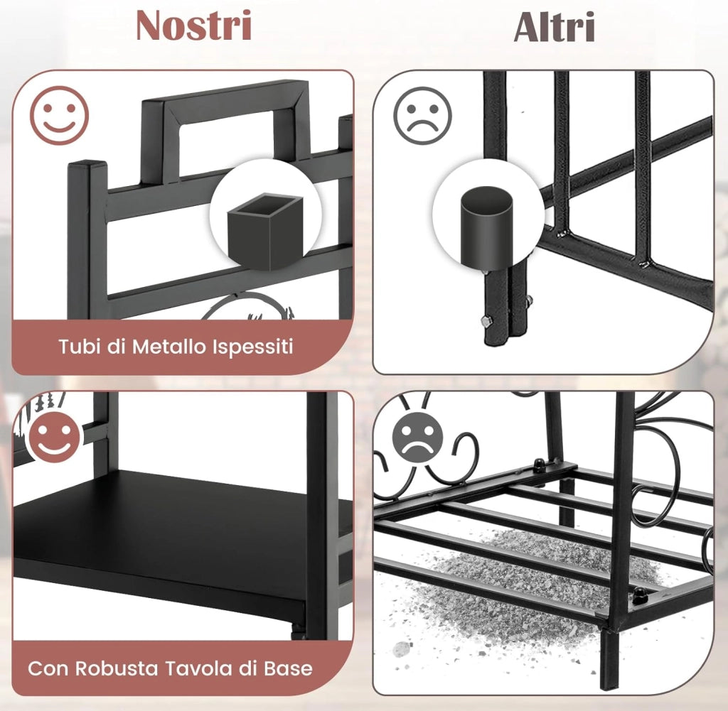 Porta Legna in Metallo, Portalegna con Motivi di Cervo, Impugnature Comode e Piedini Regolabili, Porta Legna Piccolo da Interno ed Esterno per Camino, Braciere e Stufa a Legna