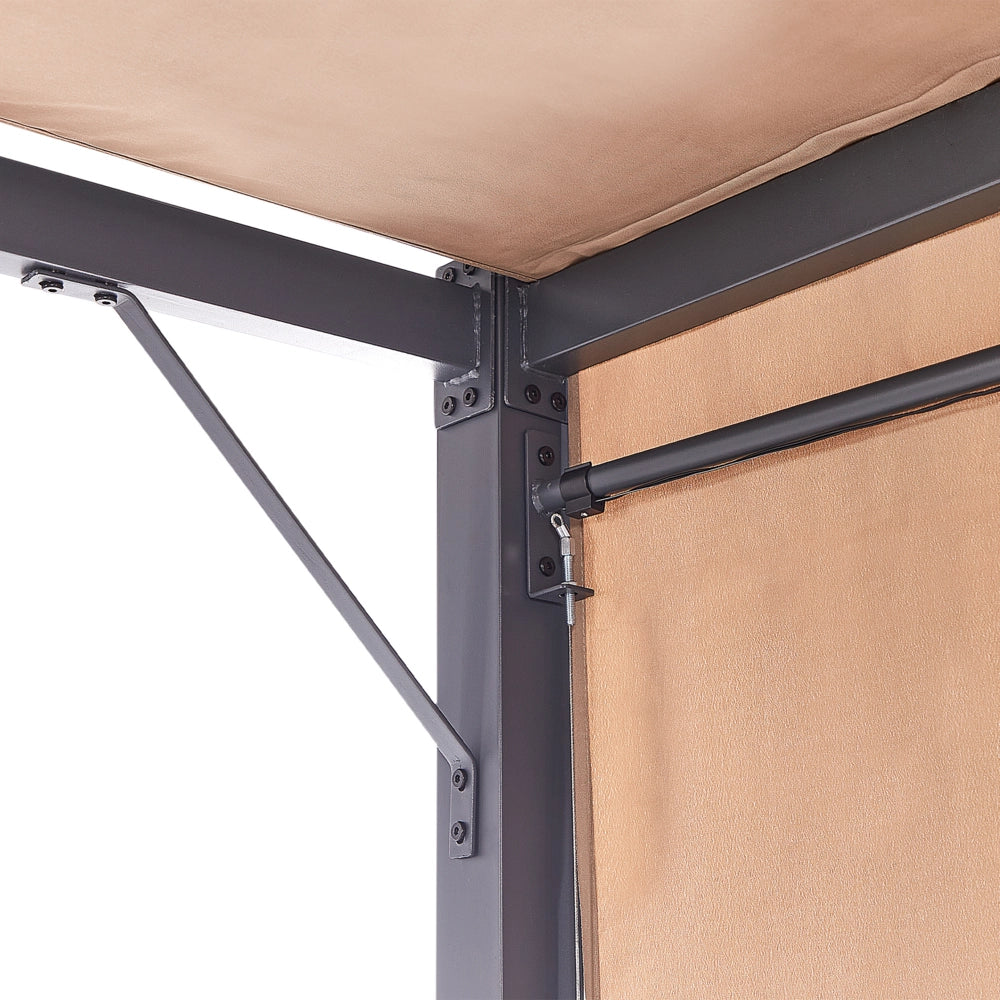 Gazebo in metallo e poliestere marrone con luci LED 310 cm pergola da giardino