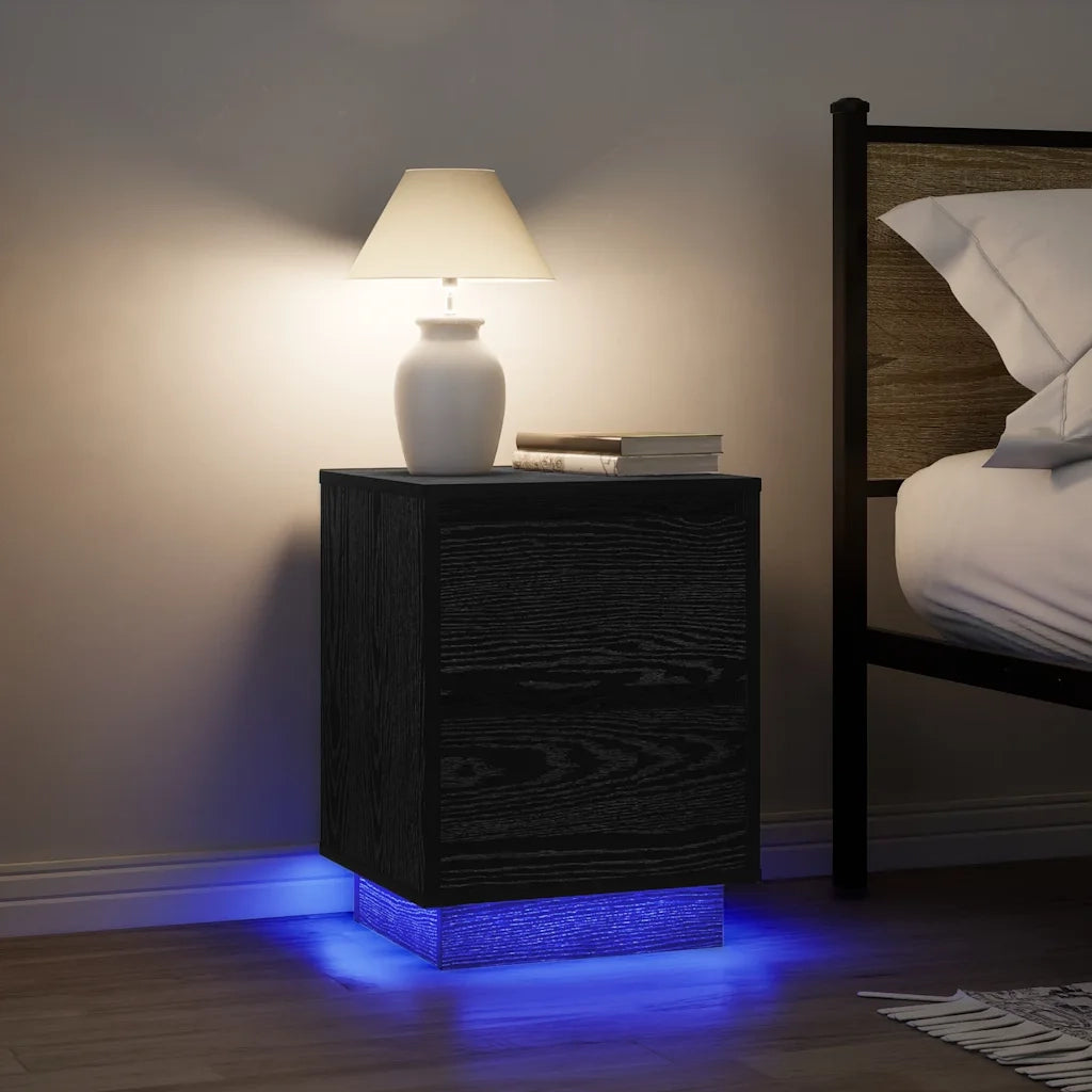 Comodini con Luci LED 2 pz-Set di 2 Tavolino da notte Nero 38x34x50 cm 789584