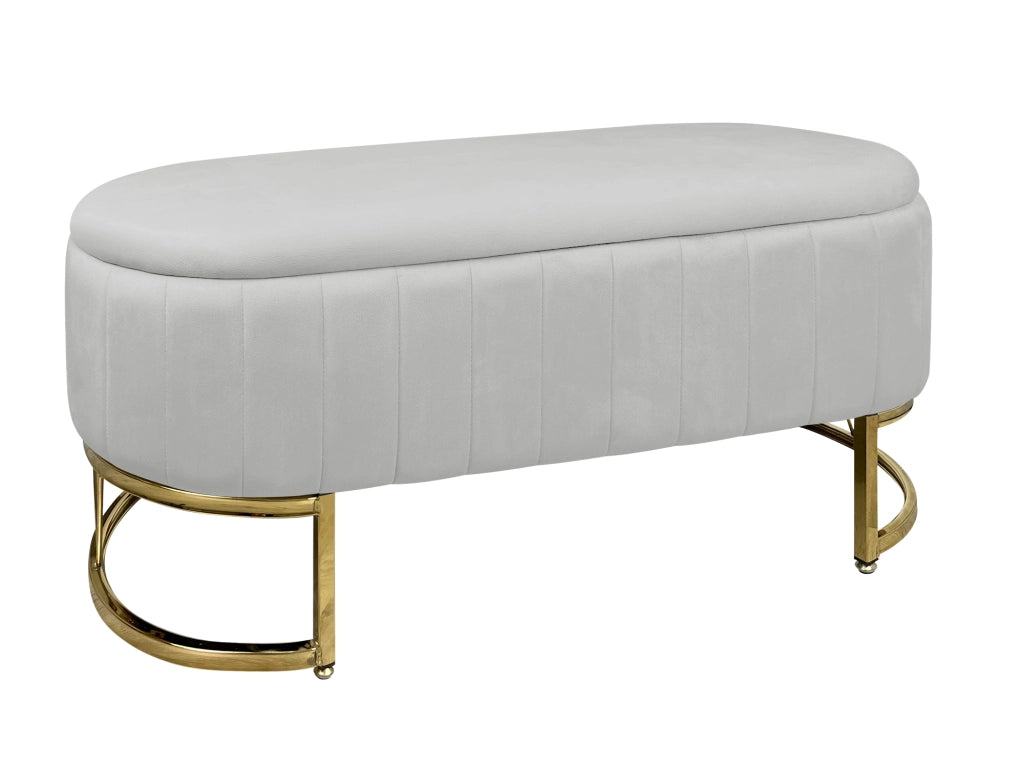 Panca Imbottita Divanetto In Velluto Contenitore Pouf PortaOggetti Panca Sgabello A Pie Di Letto Con Gambe In Metallo Dorato Cassapanca Ingresso Legno Massello Panchina  - Grigio Chiaro