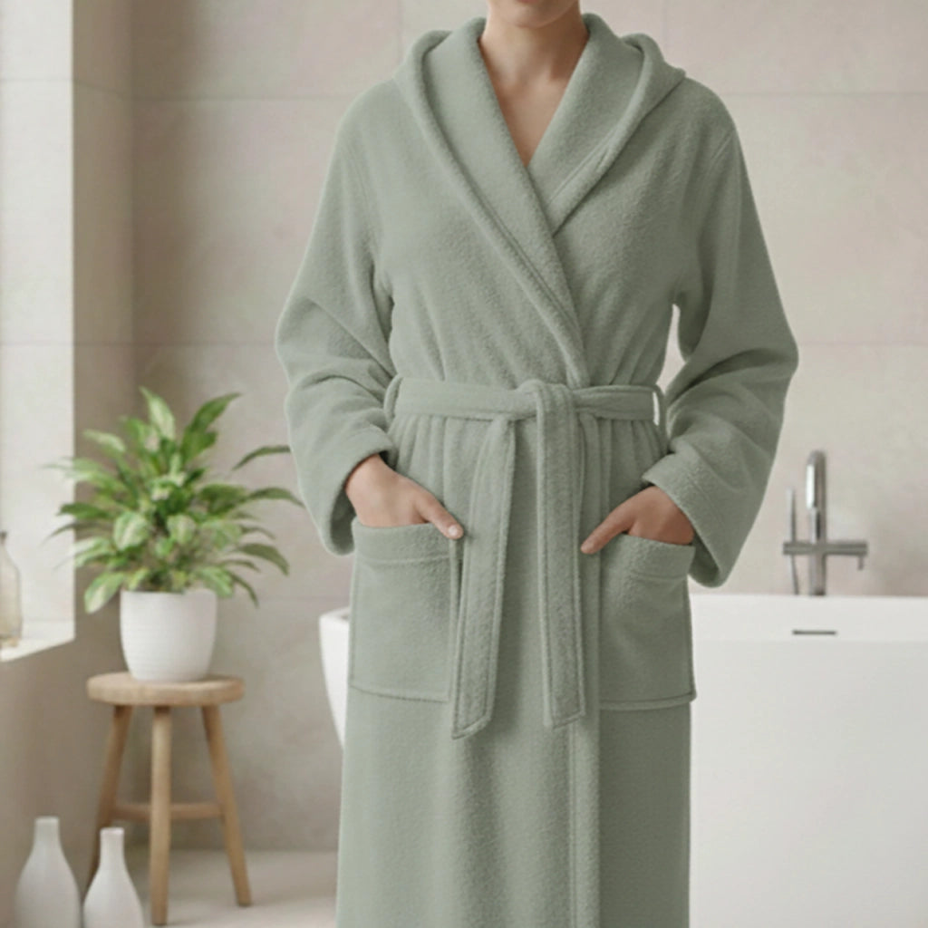 Satotite, Accappatoio 100% Cotone con Cappuccio, Verde Salvia