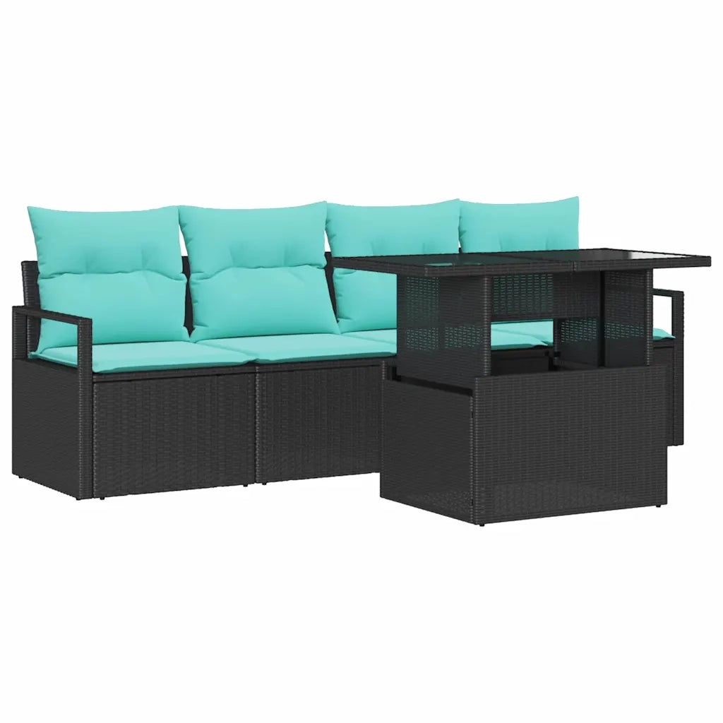 Set Divano da Giardino con archiviazione 5 pcs Nero polyrattan