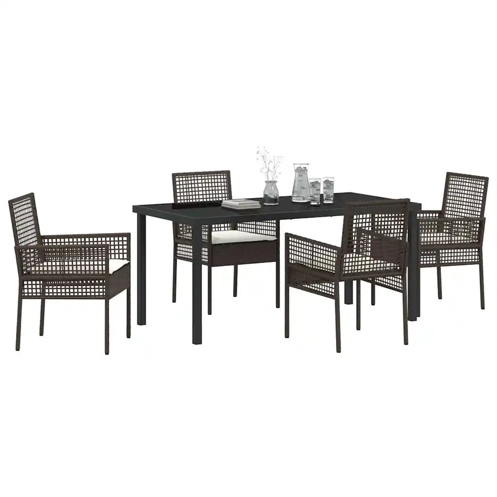 Set da Pranzo per Giardino con cuscino 5 pcs Marrone polyrattan
