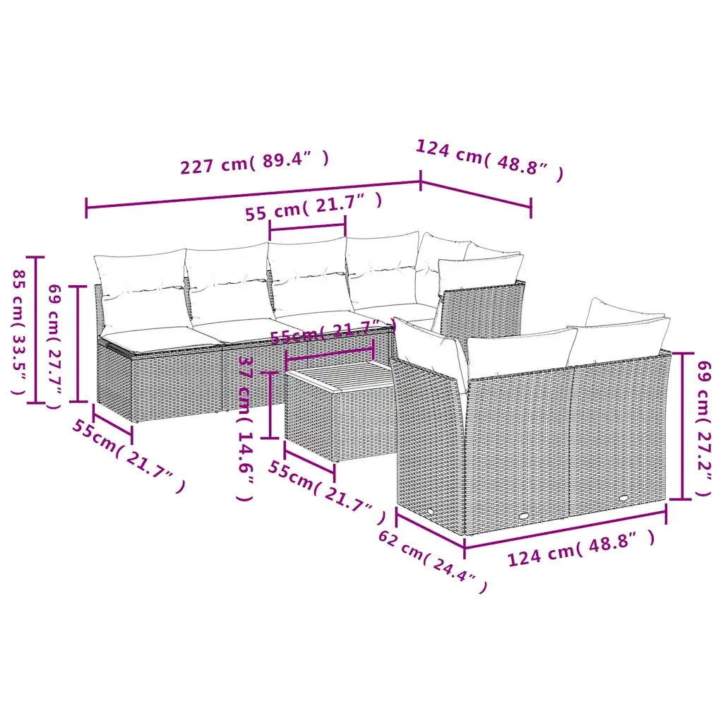 Set Divani da Giardino 8 pz con Cuscini Nero in Polyrattan 3255847