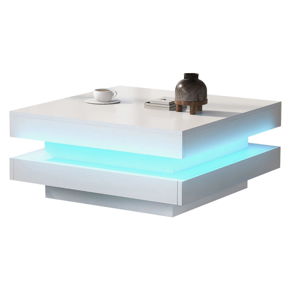Tavolino da caffè quadrato bianco con illuminazione LED Bluetooth e design moderno