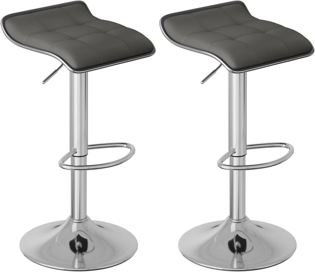 Sgabelli da Cucina Set di 2, Sgabelli da Bar, Altezza Regolabile, Girevoli a 360°, PU, Struttura in Metallo, Soggiorno, Bar, Caffè, Grigio