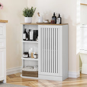 Mobile angolare da bagno con 3 ripiani aperti e ripiani regolabili; MDF bianco e rovere; 68x25x76 cm