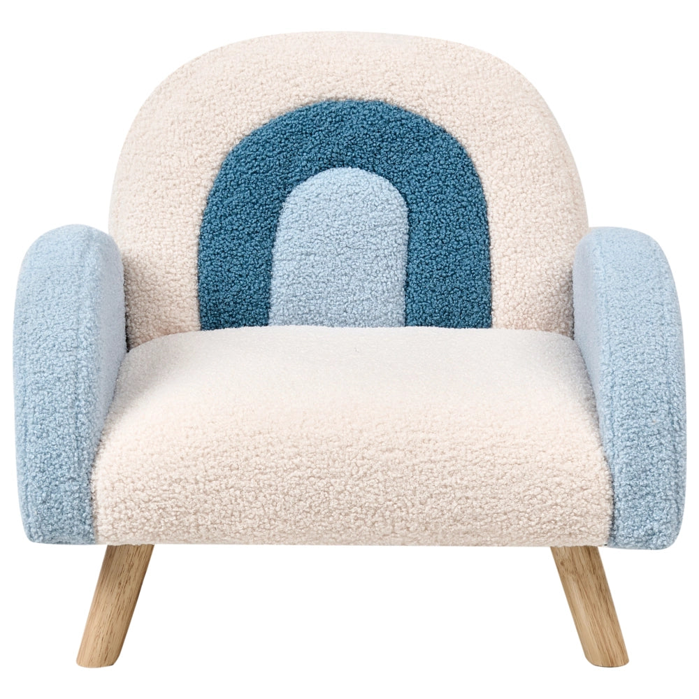 Poltrona per bambini Sedia imbottita con gambe in legno azzurro arcobaleno cameretta