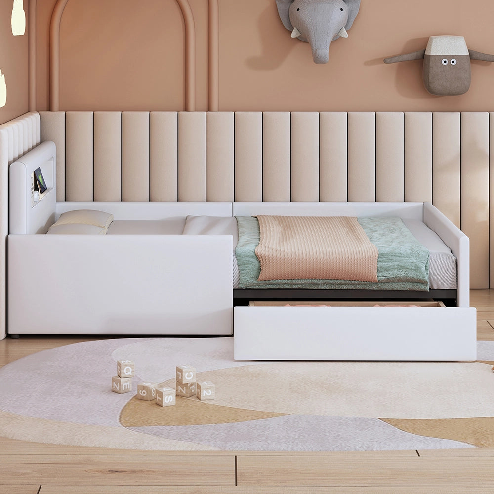 Letto 90x200 cm bambini con ripostiglio luce notturna USB - Xylo - Bianco