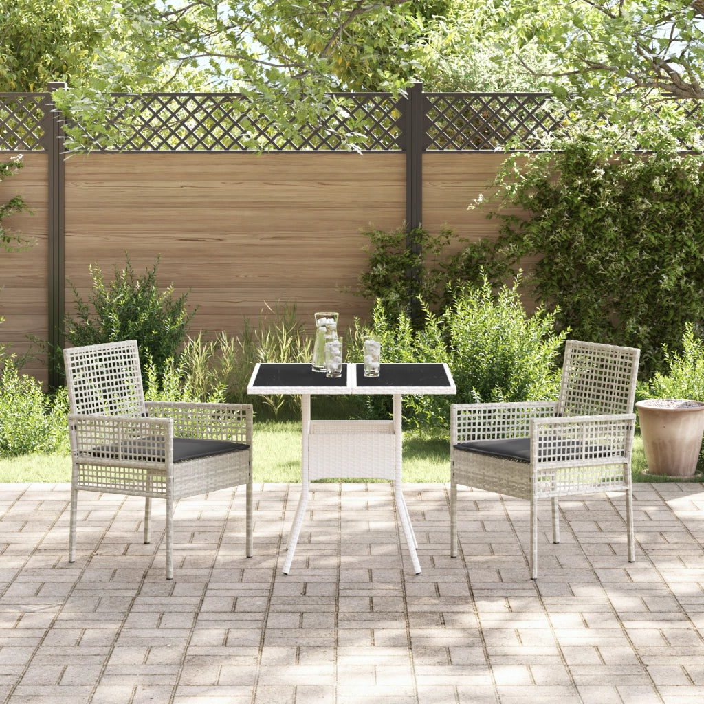 Set da Pranzo da Giardino 3 Pezzi Grigio Chiaro in Poly Rattan