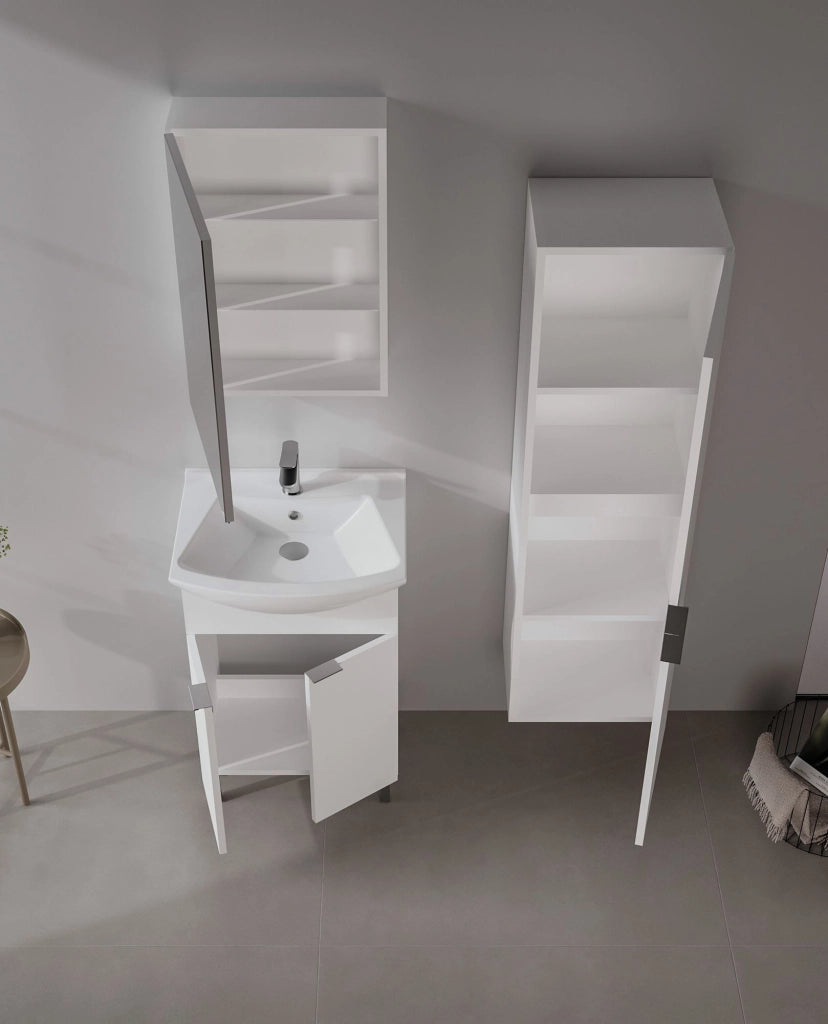 Set mobile lavabo con specchio (2 pezzi) "Purus 55" - 55 x 50 x 83 cm - Bianco